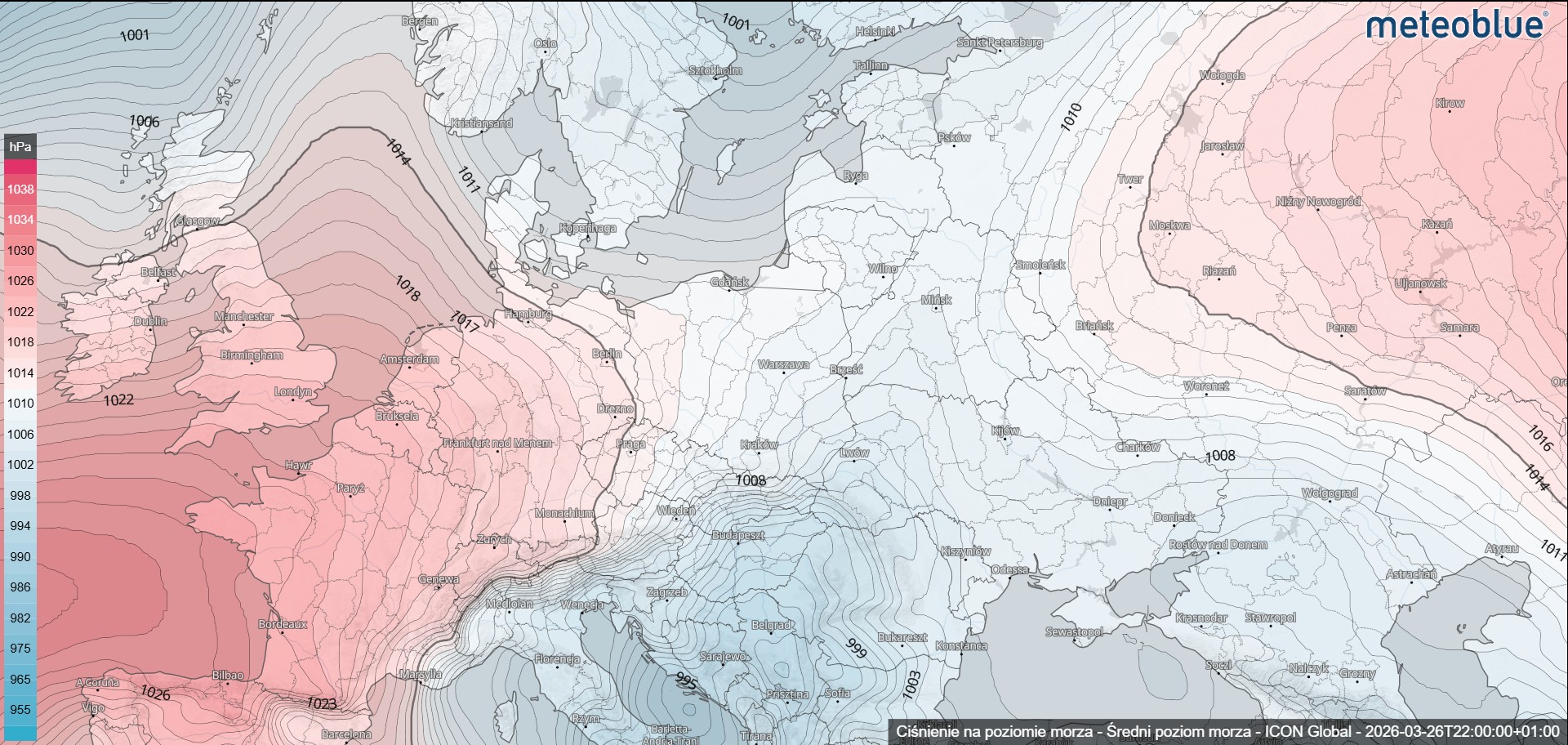 Wyraźny podział baryczny nad Europą i jego wpływ na pogodę w Polsce